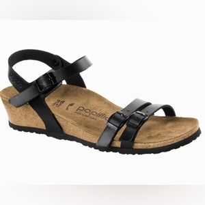 Papillo Birkenstock Sandals black faux leather sandals strappy sandals wedges